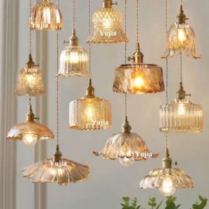 Brass & Amber Glass Pendant Light
