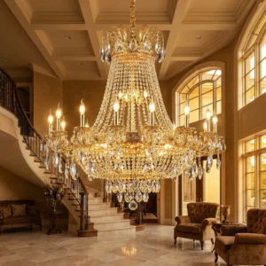 Large gold crystal chandelier for foyer or living room