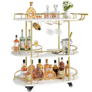 Gold 4-Tier Bar Cart with Wine Rack