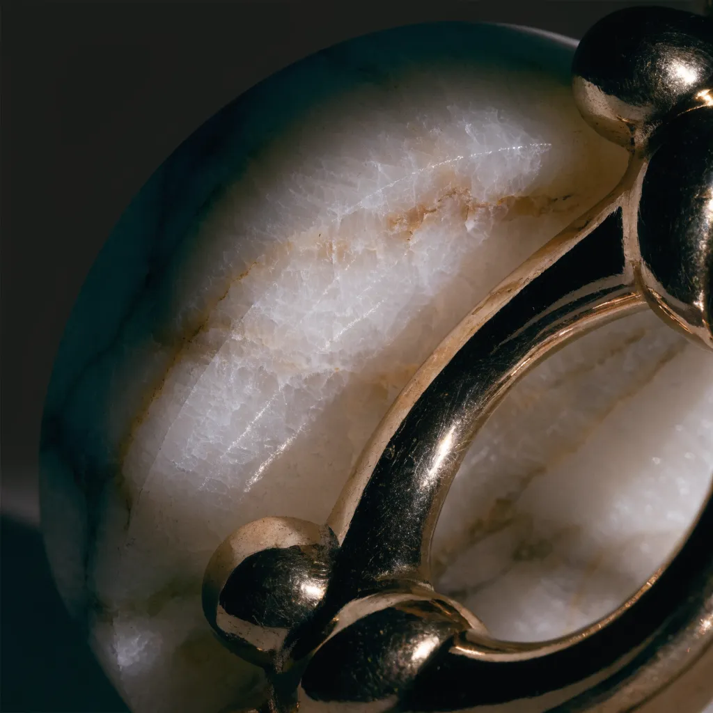 Close-up of a brass and marble decorative ring accent