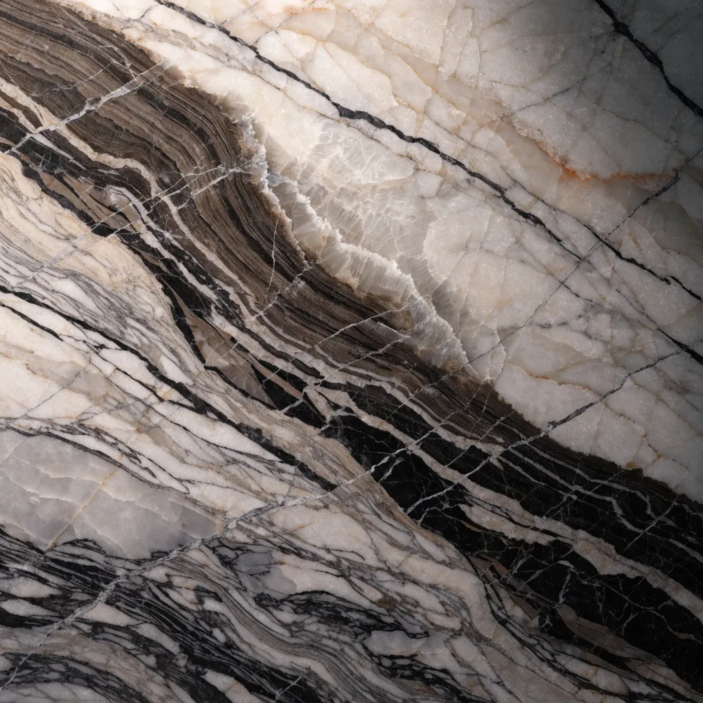 Close-up of dramatic black and white marble veining