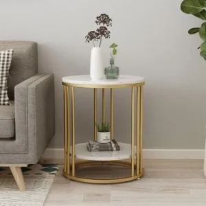 2-Tier White Marble Round Side Table