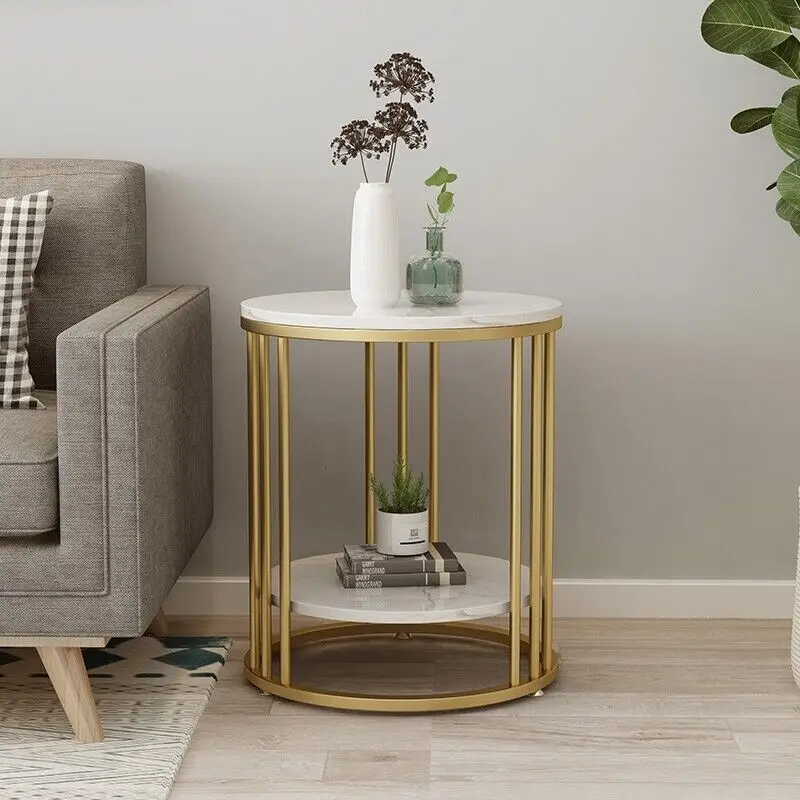 2-Tier White Marble Round Side Table