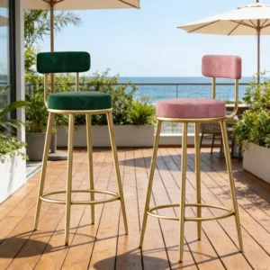 Nordic Velvet Counter Stool with Backrest
